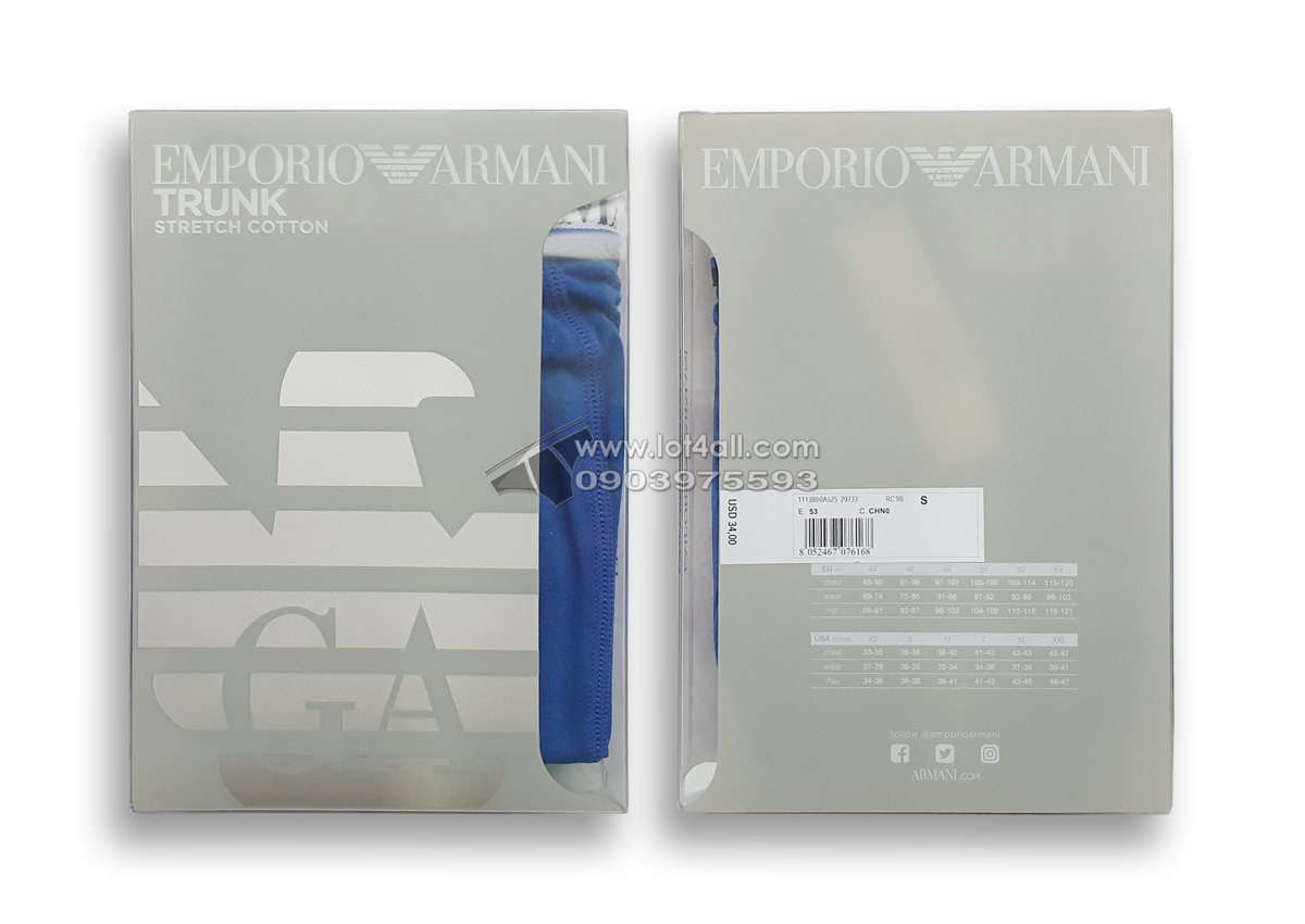 Quần lót nam Emporio Armani Textured Logoband Cotton Trunk Gentian